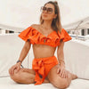 Two-Pieces Women Floral Push-Up Padded Bra Ruffles Bikini Set Swimsuit Swimwear Bathing Suit Beachwear Floral Printed Swimsuit Knotted String Triangle Bikini Tie Side High Cut Cheeky Bikini Set by Stevvex