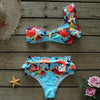 Two-Pieces Women Floral Push-Up Padded Bra Ruffles Bikini Set Swimsuit Swimwear Bathing Suit Beachwear Floral Printed Swimsuit Knotted String Triangle Bikini Tie Side High Cut Cheeky Bikini Set by Stevvex