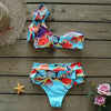 Two-Pieces Women Floral Push-Up Padded Bra Ruffles Bikini Set Swimsuit Swimwear Bathing Suit Beachwear Floral Printed Swimsuit Knotted String Triangle Bikini Tie Side High Cut Cheeky Bikini Set by Stevvex