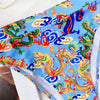 Modern Blue High Waist Bikini Push Up Swimwear Women Dragon Printed Bikini Set Retro Swimsuit Women's High Waist Bikini Swimsuits Twist Push Up Two Piece Bathing Suits Tummy Control Swimwear by Stevvex