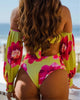 Trendy High Waist Bikini New Long Sleeve Swimsuit Women's Long Sleeve High Waist Off-Shoulder Swimwear Women Bubble Sleeve Bikinis Mesh Charming Beach Wear by Stevvex
