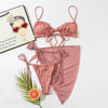 3PCS Ladies Split Swimwear Sets Women Swimsuit Women's Bikini Swimsuits Bikini Set With Wrap Skirt Underwire Swimwear Bathing Suit Chiffon Cover Up Bikini Ruffles Lace-up Mesh Cover Ups Bikinis Set by Stevvex