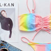 Rainbow Printed Micro Thong Lace Up Bikini Women Swimwear Swimsuits for Women Tie String Triangle Bikini Set Two Piece Bathing Suits Female Swimsuit Two-pieces Bikini Set by Stevvex