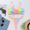 Rainbow Printed Micro Thong Lace Up Bikini Women Swimwear Swimsuits for Women Tie String Triangle Bikini Set Two Piece Bathing Suits Female Swimsuit Two-pieces Bikini Set by Stevvex