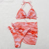 3 Piece Women Bikini Modern Swimsuit Women High Cut Suit Halter Swimwear Women's Bikini Swimsuits With Wrap Skirt Lace Up Pieces Strings High Cut Bikini Set Bathing Suits Female Triangle Backless Bathing Suit by Stevvex