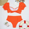 Bikini New 2 Piece Women Swimsuit Women's High Waist Bikini Set Fashion Puff Sleeve Swimwear Set Bathing Suits Solid Color Short Puff Sleeve Summer High Waist Cut Backless Bathing Suit Beachwear by Stevvex