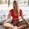 High Waist Ruffled Bikini Set Flounce Swimwear Women Two Pieces Swimsuit Swimsuit for Women Two Pieces Bathing Suits Tummy Control Flounce Top with High Waist Bottom Floral Beachwear V-neck Bathing Suit by Stevvex