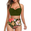 High Waist Bikini Leaf Print Swimsuit Women Push Up Swimwear Female Halter Bathing Suit Vintage Swimming Suit Women Vintage Underwire High Waist Swimsuit Two Pieces Halter Lace Up Adjustable Bikini Top by Stevvex