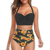 High Waist Bikini Leaf Print Swimsuit Women Push Up Swimwear Female Halter Bathing Suit Vintage Swimming Suit Women Vintage Underwire High Waist Swimsuit Two Pieces Halter Lace Up Adjustable Bikini Top by Stevvex
