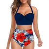 High Waist Bikini Leaf Print Swimsuit Women Push Up Swimwear Female Halter Bathing Suit Vintage Swimming Suit Women Vintage Underwire High Waist Swimsuit Two Pieces Halter Lace Up Adjustable Bikini Top by Stevvex