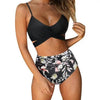 Modern Floral Bikini 2 Pieces Flower Print Bikini Set Women Crisscross High Waist String 2 Piece Bathing Suits High Waist Women's Swimsuit Shorts Solid Bikini Floral Summer Bikini Set by Stevvex