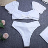 Bikini New 2 Piece Women Swimsuit Women's High Waist Bikini Set Fashion Puff Sleeve Swimwear Set Bathing Suits Solid Color Short Puff Sleeve Summer High Waist Cut Backless Bathing Suit Beachwear by Stevvex