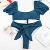 Bikini New 2 Piece Women Swimsuit Women's High Waist Bikini Set Fashion Puff Sleeve Swimwear Set Bathing Suits Solid Color Short Puff Sleeve Summer High Waist Cut Backless Bathing Suit Beachwear by Stevvex
