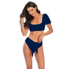 Bikini New 2 Piece Women Swimsuit Women's High Waist Bikini Set Fashion Puff Sleeve Swimwear Set Bathing Suits Solid Color Short Puff Sleeve Summer High Waist Cut Backless Bathing Suit Beachwear by Stevvex