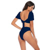 Bikini New 2 Piece Women Swimsuit Women's High Waist Bikini Set Fashion Puff Sleeve Swimwear Set Bathing Suits Solid Color Short Puff Sleeve Summer High Waist Cut Backless Bathing Suit Beachwear by Stevvex