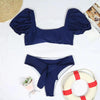 Bikini New 2 Piece Women Swimsuit Women's High Waist Bikini Set Fashion Puff Sleeve Swimwear Set Bathing Suits Solid Color Short Puff Sleeve Summer High Waist Cut Backless Bathing Suit Beachwear by Stevvex