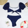 Bikini New 2 Piece Women Swimsuit Women's High Waist Bikini Set Fashion Puff Sleeve Swimwear Set Bathing Suits Solid Color Short Puff Sleeve Summer High Waist Cut Backless Bathing Suit Beachwear by Stevvex