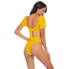 Bikini New 2 Piece Women Swimsuit Women's High Waist Bikini Set Fashion Puff Sleeve Swimwear Set Bathing Suits Solid Color Short Puff Sleeve Summer High Waist Cut Backless Bathing Suit Beachwear by Stevvex