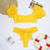 Bikini New 2 Piece Women Swimsuit Women's High Waist Bikini Set Fashion Puff Sleeve Swimwear Set Bathing Suits Solid Color Short Puff Sleeve Summer High Waist Cut Backless Bathing Suit Beachwear by Stevvex