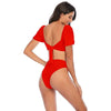 Bikini New 2 Piece Women Swimsuit Women's High Waist Bikini Set Fashion Puff Sleeve Swimwear Set Bathing Suits Solid Color Short Puff Sleeve Summer High Waist Cut Backless Bathing Suit Beachwear by Stevvex