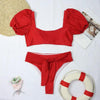 Bikini New 2 Piece Women Swimsuit Women's High Waist Bikini Set Fashion Puff Sleeve Swimwear Set Bathing Suits Solid Color Short Puff Sleeve Summer High Waist Cut Backless Bathing Suit Beachwear by Stevvex
