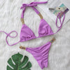 Luxury Purple Halter Crystal Diamond Bikini Female Swimsuit Women Swimwear Rhinestone Bikini Set Bathing Suit Women's Swimwear Rhinestone Halter Low Waist Tie Side Bikini Set 2 Pieces Crystal Diamond Swimsuit by Stevvex