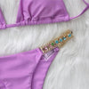 Luxury Purple Halter Crystal Diamond Bikini Female Swimsuit Women Swimwear Rhinestone Bikini Set Bathing Suit Women's Swimwear Rhinestone Halter Low Waist Tie Side Bikini Set 2 Pieces Crystal Diamond Swimsuit by Stevvex