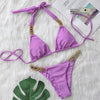 Luxury Purple Halter Crystal Diamond Bikini Female Swimsuit Women Swimwear Rhinestone Bikini Set Bathing Suit Women's Swimwear Rhinestone Halter Low Waist Tie Side Bikini Set 2 Pieces Crystal Diamond Swimsuit by Stevvex