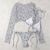 Leopard Print 3 Piece Set Long Sleeves Swimsuit 3 Piece Swimsuit Set Halter High Waist Bathing Suit With Long Sleeve Swimwear Cover Up Women's Swimming Bikini Low Waist Swimwear Women Bathing Suit by Stevvex