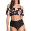 Women High Waist Bikini Plus Size Swimwear Summer Swimsuit Beach Bathing Suit Ruffle Bikini Floral Printed Ruffle High Waist Bikini Set Women's Tummy Control Bathing Suit Swimsuit Flounce Peplum by Stevvex