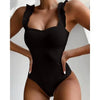 Luxury Black Female Swimsuit Vintage One Piece Ruffled Push Up Tummy Control Swimwear Halter One Piece Slimming Retro Swimsuit Women's Plus Size Push Up Bathing Suit Solid Red Swimwear Women Padded Bathing Suits by Stevvex