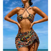 High Waist Mesh Skirt Swimsuit Triangle Micro Bikini Set 3-Piece High Cut Swimwear Women's Bikini Swimsuits With Wrap Skirt, 3 Pieces Strings High Cut Bikini Set Bathing Suits Women Vintage Print Bathing Suit by Stevvex