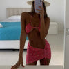 3-Piece Bikinis Suit Halter Polka Dot Swimwear Women Beachwear Women's 3 Piece Bikini Set Swimsuit Cover Ups Sheer Sarongs Beach Wrap Skirt Bathing Suit Swimsuit Female Holiday Beach Skirt Bikini Set by Stevvex