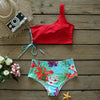 Bikinis Women New One Shoulder Swimwear High Waist Swimsuit Bandage Bathing Suits Beach Wear Female Lace Two Piece Swim Dress with Bikini Bottom Bathing Suits by Stevvex