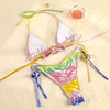 Bikini Triangle Adjust Swimwear Women's Crisscross Halter Bikini Lace Up Back Bandage Two Piece Strappy Bathing Suits G String Thong Swimwear Women Bathing Suit Hollow Out Quality Pleated Swimsuit Female Double-Sided Bikini Set by Stevvex
