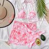 3 Piece Women Bikini Modern Swimsuit Women High Cut Suit Halter Swimwear Women's Bikini Swimsuits With Wrap Skirt Lace Up Pieces Strings High Cut Bikini Set Bathing Suits Female Triangle Backless Bathing Suit by Stevvex