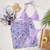 3 Piece Women Bikini Modern Swimsuit Women High Cut Suit Halter Swimwear Women's Bikini Swimsuits With Wrap Skirt Lace Up Pieces Strings High Cut Bikini Set Bathing Suits Female Triangle Backless Bathing Suit by Stevvex