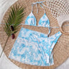 3 Piece Women Bikini Modern Swimsuit Women High Cut Suit Halter Swimwear Women's Bikini Swimsuits With Wrap Skirt Lace Up Pieces Strings High Cut Bikini Set Bathing Suits Female Triangle Backless Bathing Suit by Stevvex