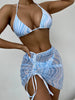 Modern Print Bikini Triangle Swimsuit Bikini 3 Piece Set Women's Swimsuit with Short Mesh Sheer Wrap Cover Ups Beach Skirt Bathing Suit Women Halter Swimwear Women Skirt 3 Pieces Set Elegant Bathing Suit Beach Wear by Stevvex