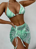 Modern Print Bikini Triangle Swimsuit Bikini 3 Piece Set Women's Swimsuit with Short Mesh Sheer Wrap Cover Ups Beach Skirt Bathing Suit Women Halter Swimwear Women Skirt 3 Pieces Set Elegant Bathing Suit Beach Wear by Stevvex