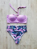 Leaf Floral Bikini Set Women Backless High-Waist Two Pieces Swimwear Beach Bathing Suits Swimsuits Women's Ruffle Bandage Bikini High Waist Bottoms Two Piece Swimsuits by Stevvex