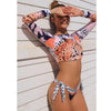 Surfing Swimsuit For Women Bikini Long Sleeve Swimwear Tiger Print Push Up Summer Bath Suit Two Piece Surfing Rash Guard Bikini Long Sleeve Swimsuit Set by Stevvex
