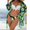 Summer Floral Print Bikini Swimsuit Women 3 Piece High-Waist Bikini Set Swimwear Female Push-Up Bathing Suit Tropical High Waist Wrap Swimsuit With Beach Cover Ups Soft And Breathable Summer Bikini by Stevvex