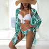 Summer Floral Print Bikini Swimsuit Women 3 Piece High-Waist Bikini Set Swimwear Female Push-Up Bathing Suit Tropical High Waist Wrap Swimsuit With Beach Cover Ups Soft And Breathable Summer Bikini by Stevvex