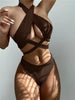 Halter Hollow Cross Bikinis Set Swimsuit Women's New Solid Two-Piece Swimwear Two Piece Swimsuit Halter Crisscross Cut Out Bikini Wrap Top with High Waist Bottom Beach Swimwear Summer Beachwear Woman Bath Bathing Suit by Stevvex