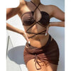 Halter Hollow Cross Bikinis Set Swimsuit Women's New Solid Two-Piece Swimwear Two Piece Swimsuit Halter Crisscross Cut Out Bikini Wrap Top with High Waist Bottom Beach Swimwear Summer Beachwear Woman Bath Bathing Suit by Stevvex