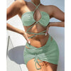 Halter Hollow Cross Bikinis Set Swimsuit Women's New Solid Two-Piece Swimwear Two Piece Swimsuit Halter Crisscross Cut Out Bikini Wrap Top with High Waist Bottom Beach Swimwear Summer Beachwear Woman Bath Bathing Suit by Stevvex