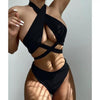 Halter Hollow Cross Bikinis Set Swimsuit Women's New Solid Two-Piece Swimwear Two Piece Swimsuit Halter Crisscross Cut Out Bikini Wrap Top with High Waist Bottom Beach Swimwear Summer Beachwear Woman Bath Bathing Suit by Stevvex