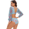 Surfing Swimsuit For Women Bikini Long Sleeve Swimwear Tiger Print Push Up Summer Bath Suit Two Piece Surfing Rash Guard Bikini Long Sleeve Swimsuit Set by Stevvex
