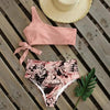 Bikinis Women New One Shoulder Swimwear High Waist Swimsuit Bandage Bathing Suits Beach Wear Female Lace Two Piece Swim Dress with Bikini Bottom Bathing Suits by Stevvex